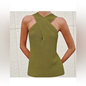 Commense Olive Green Knit Halter Top Medium